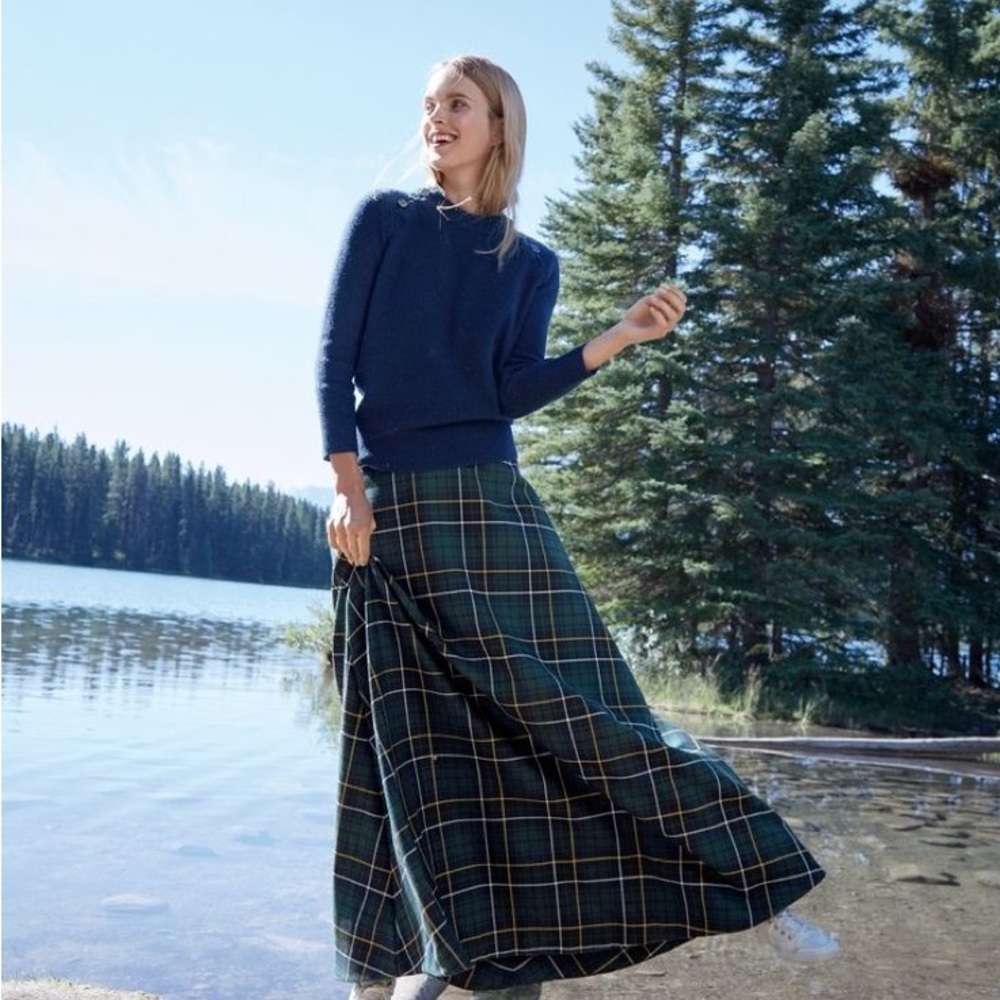 Rare J. Crew Collection Green and Blue Plaid Maxi Skirt Size 00 Hemmed!